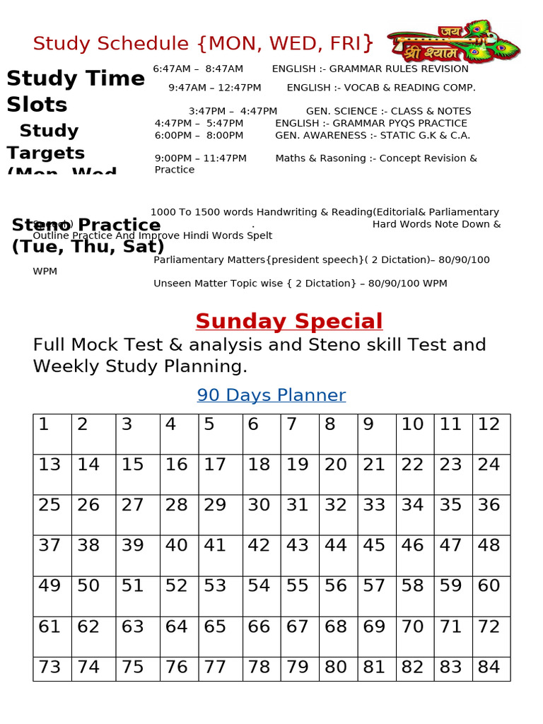 Steno Study Schedule and Practice Plan | PDF