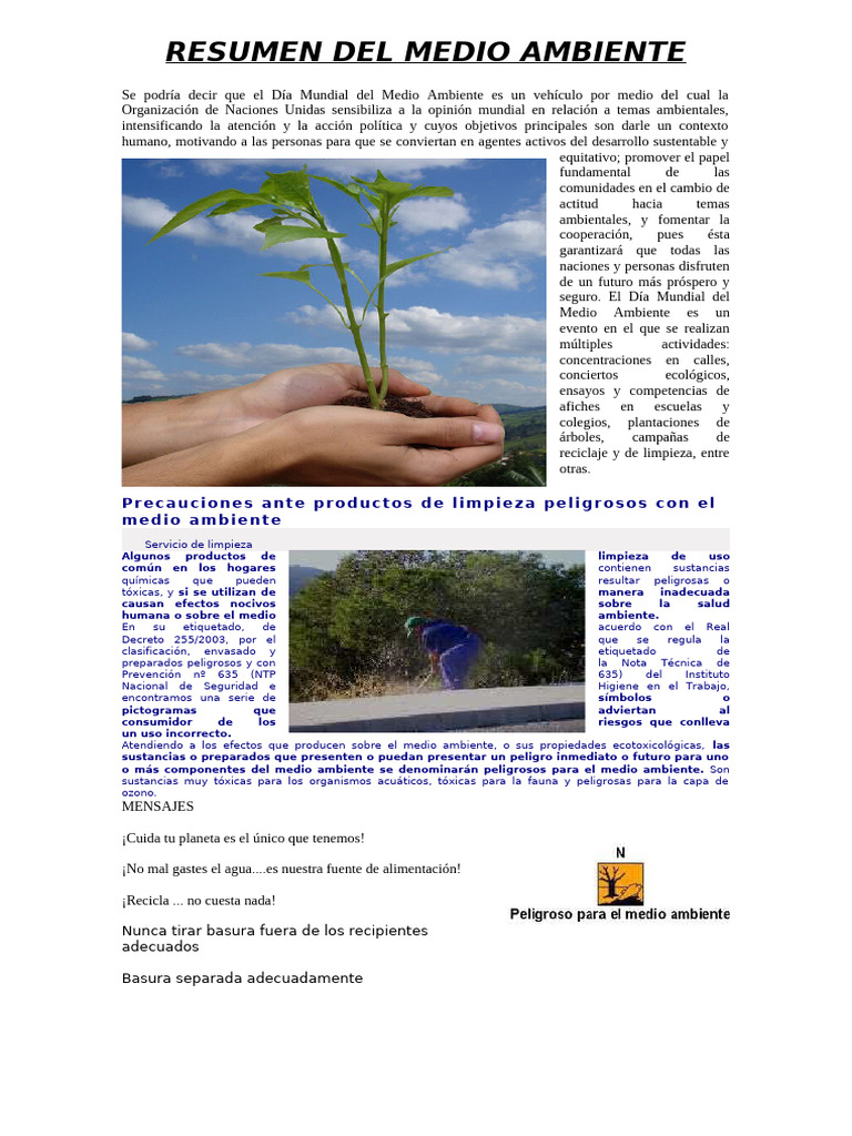Cuidado del Medio Ambiente para Niños | PDF | Entorno natural | Residuos