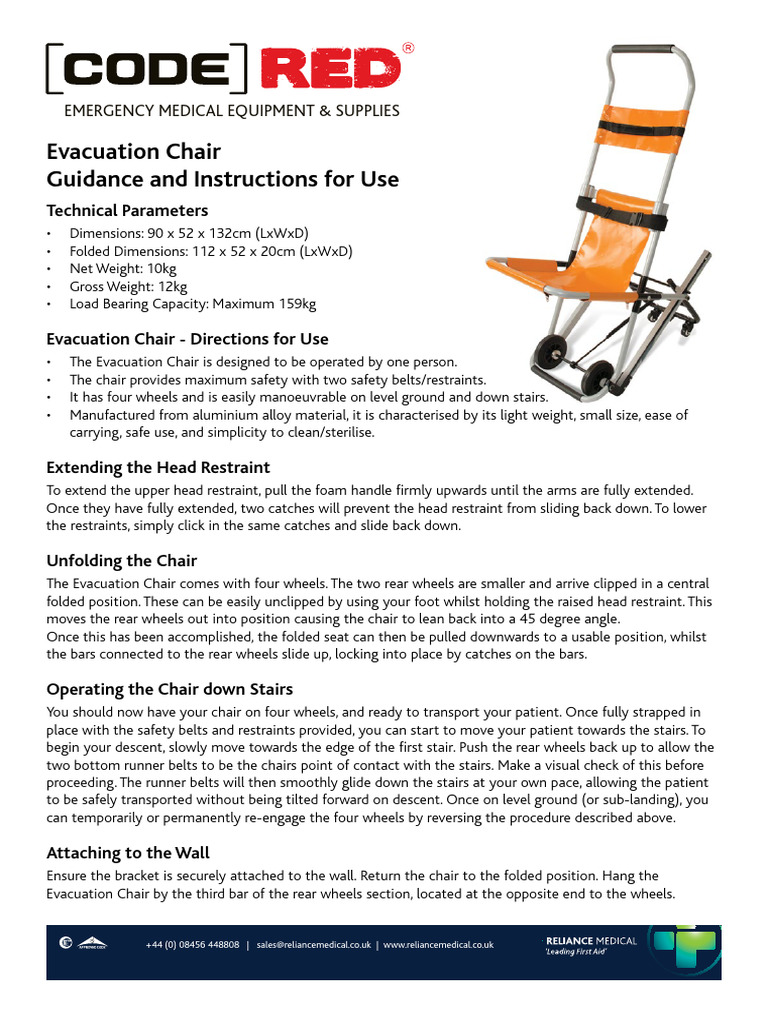 Flyer Codered Evac Chair Instructions 6038 | PDF | Chair