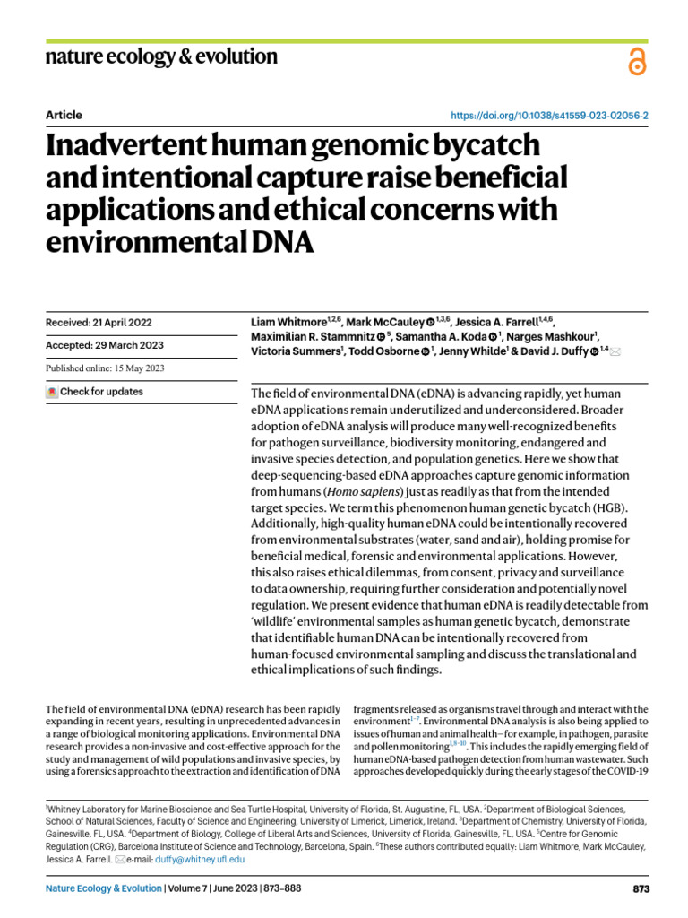 Human Genomic Bycatch in eDNA Research | PDF | Real Time Polymerase ...