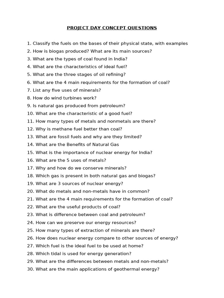 Project Day Topic Based Questions Only | PDF