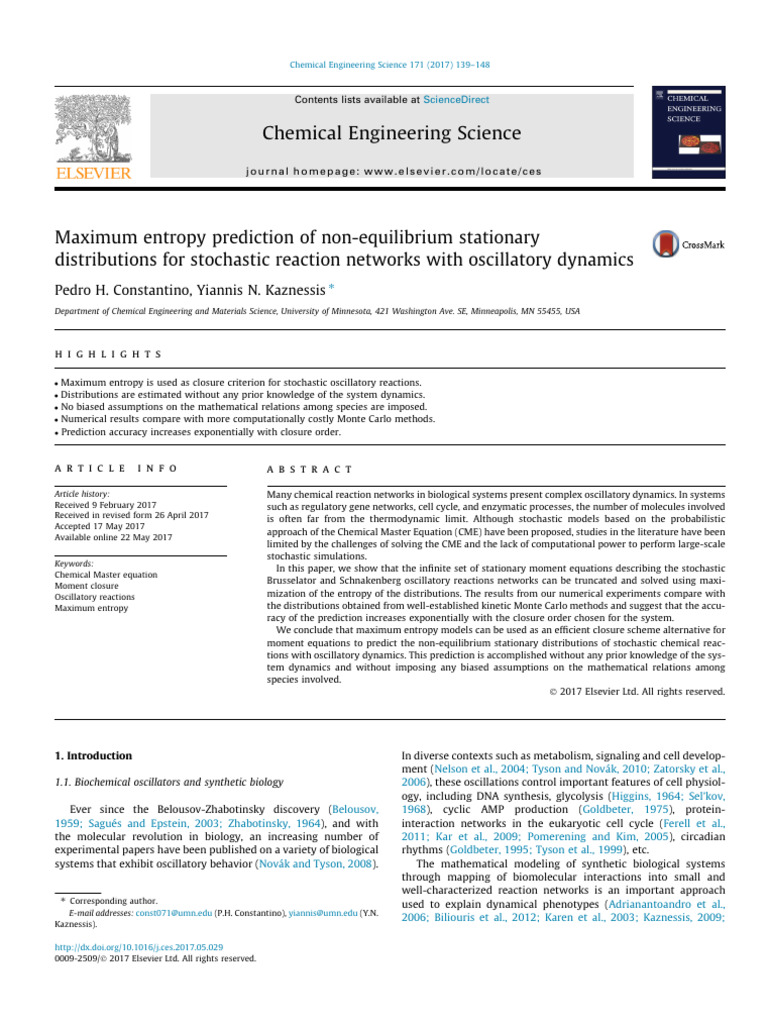 Maximum Entropy in Stochastic Reactions | PDF | Least Squares ...