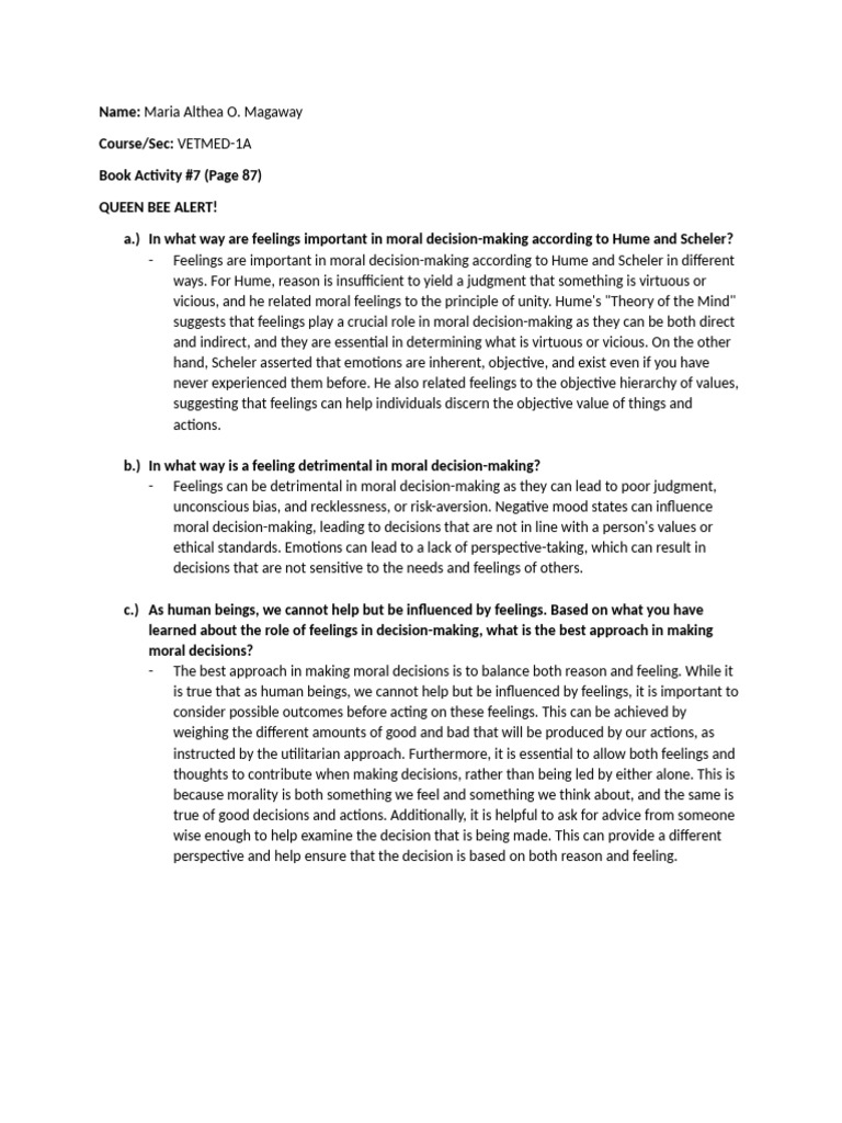 Role of Feelings in Moral Decisions | PDF | Feeling | Decision Making