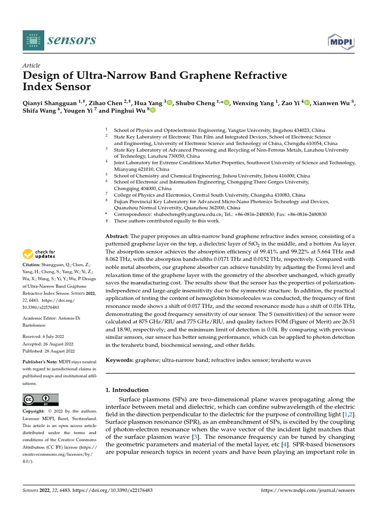 Ultra-Narrow Band Graphene Sensor Design | PDF | Surface Plasmon ...
