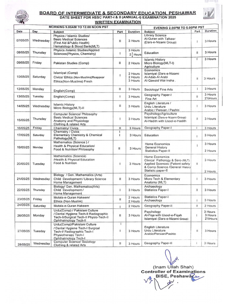 BISE Writen Examination Sheet | PDF