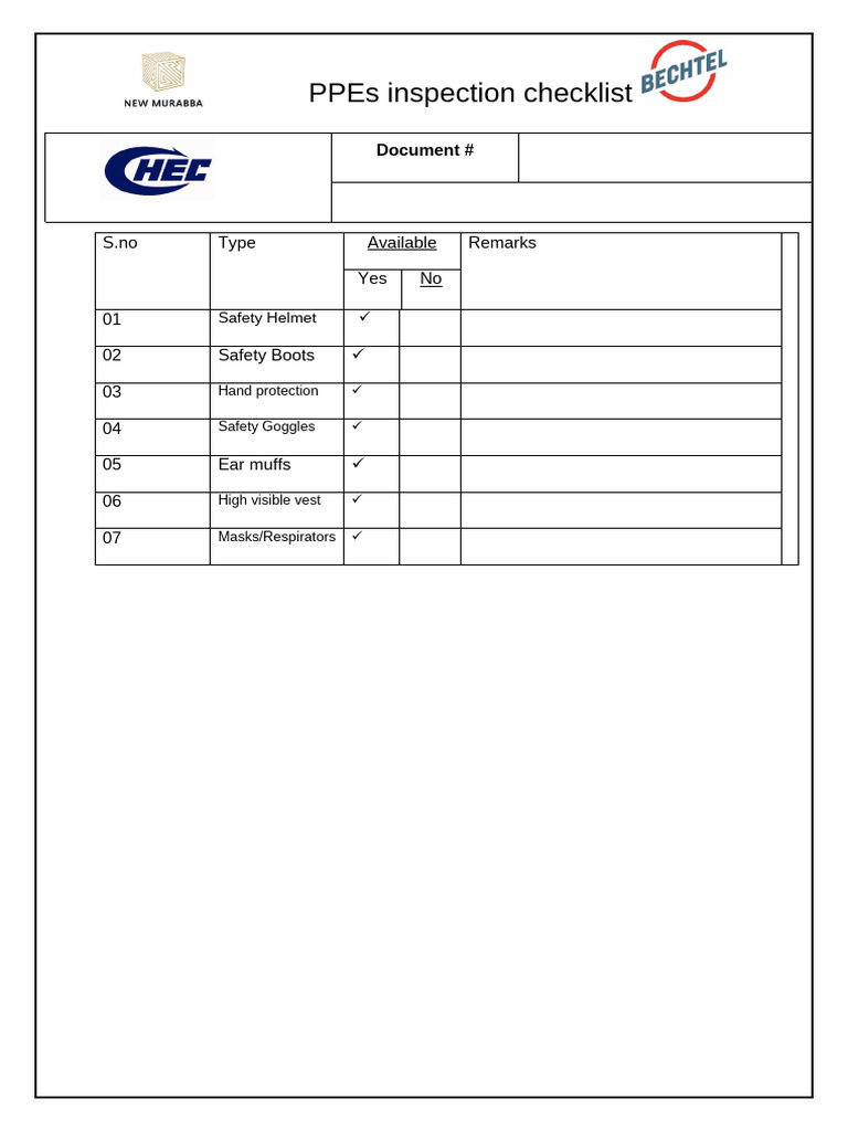 PPE Inspection Checklist Template | PDF
