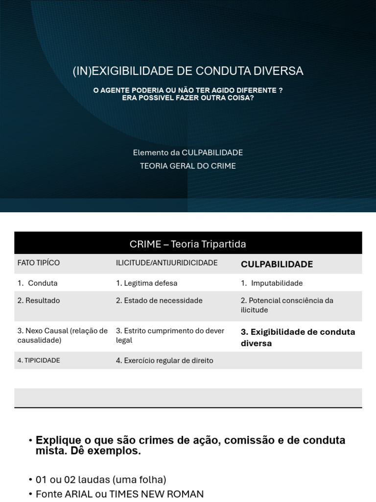 Inexigibilidade de Conduta Diversa no Direito | PDF | Crimes | Crime e ...