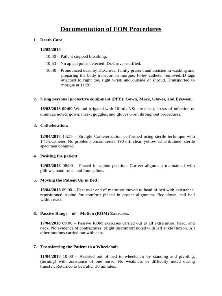 FON Procedures and Patient Care Guide | PDF | Injection (Medicine) | Wound