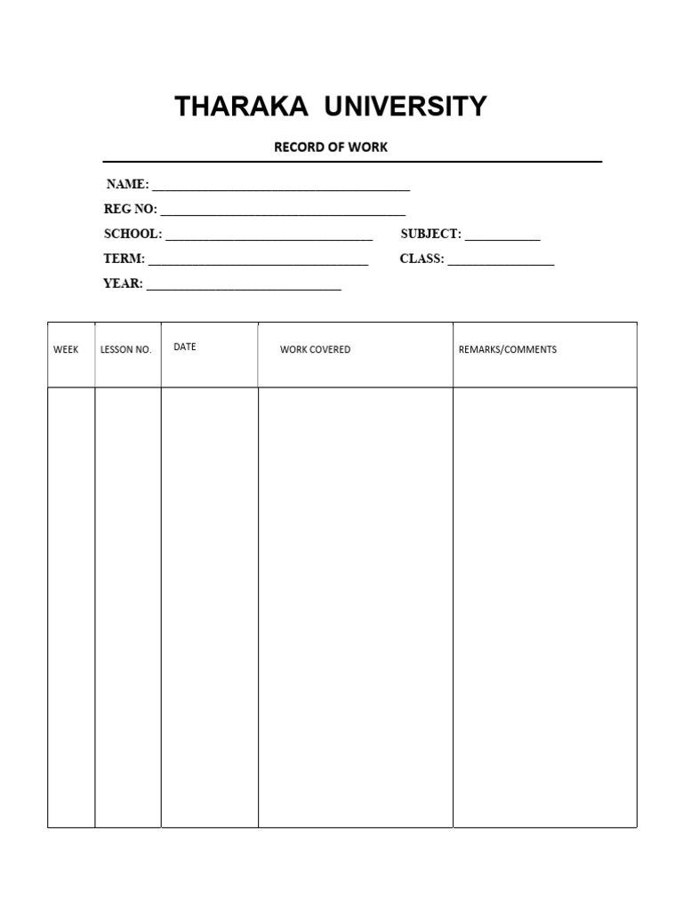Record of Work | PDF