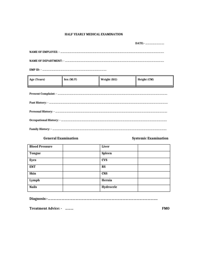 Half-Yearly Medical Examination Form | PDF