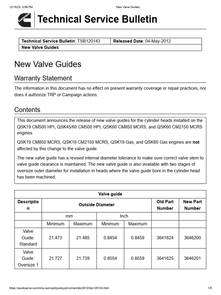 TSB120143-New Valve Guides | PDF | Valve | Engineering Tolerance