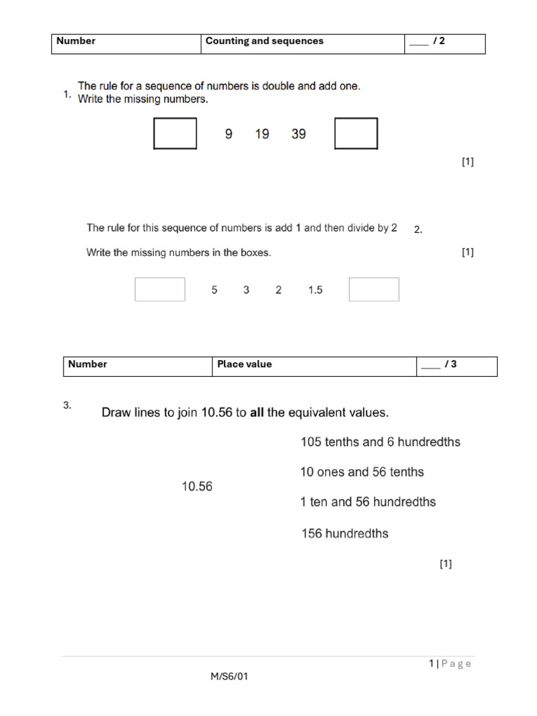 Math Skills Assessment Overview | PDF | Elementary Mathematics | Numbers