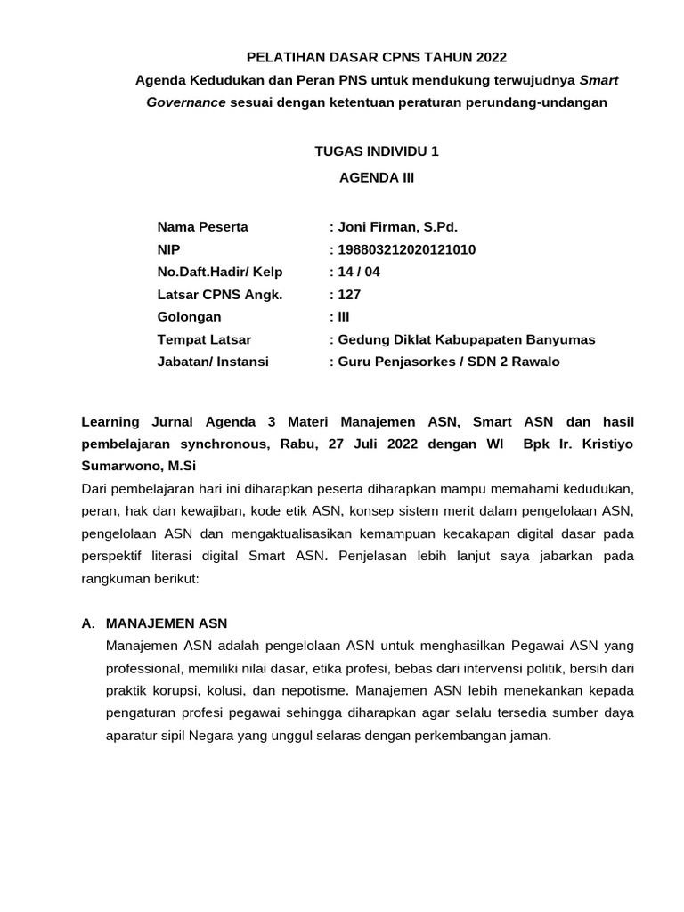 Manajemen ASN dan Kode Etik 2022 | PDF