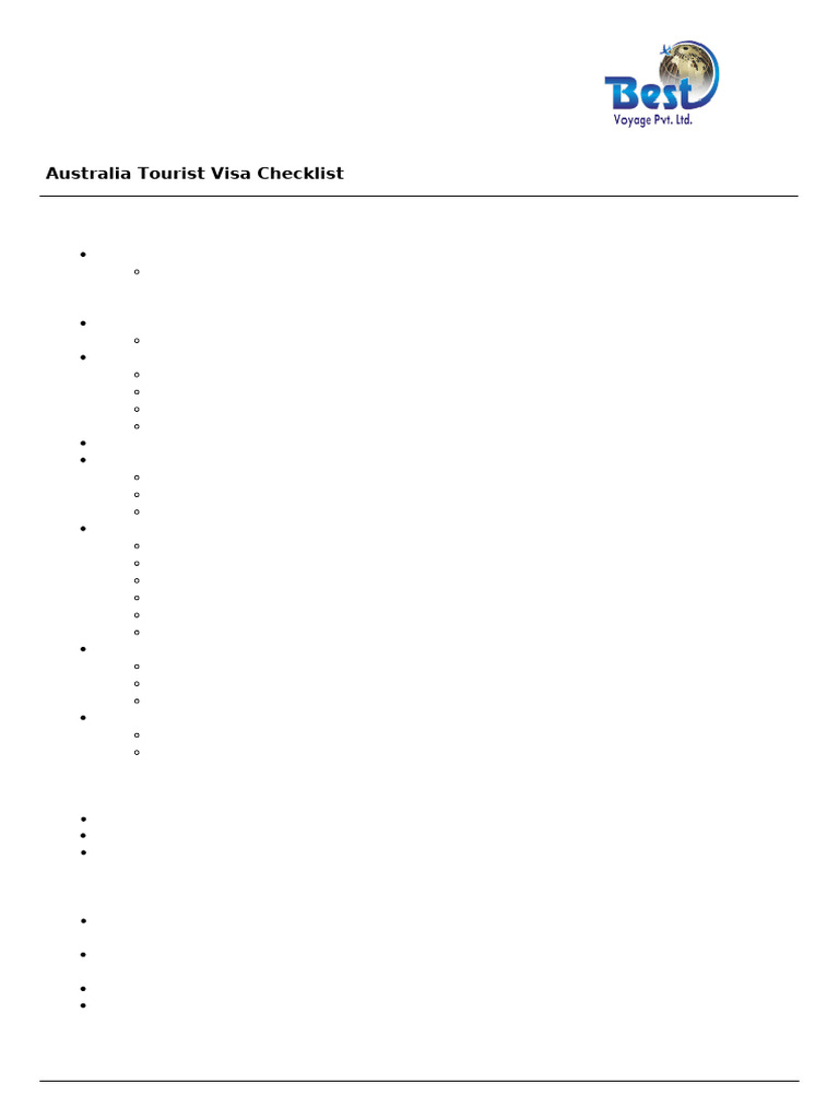 Australia Tourist Visa Document Checklist | PDF | Travel Visa | Passport