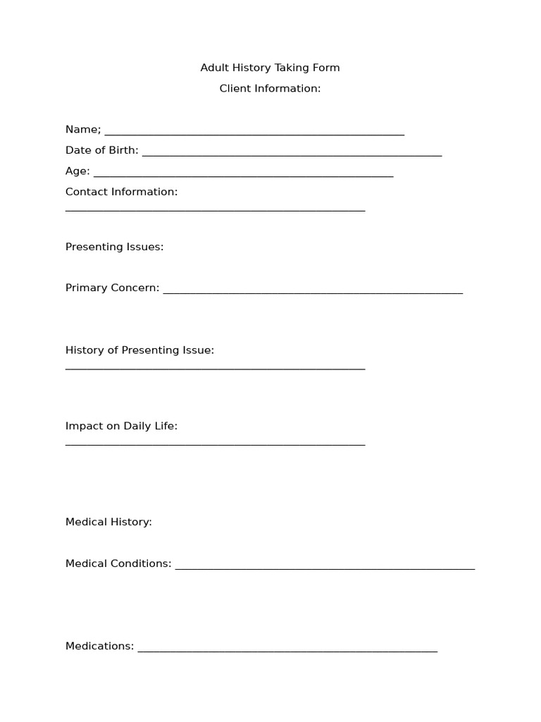 Adult History Taking Form | PDF