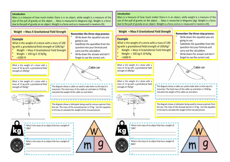 Weight Mass Worksheet PDF | PDF