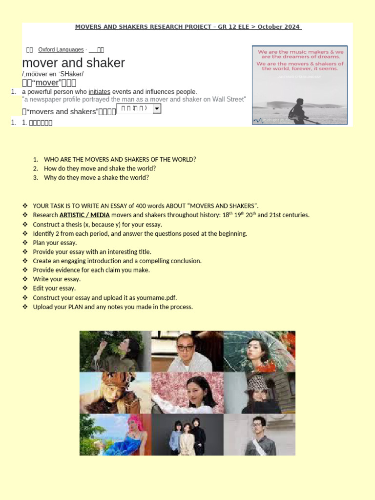 Movers And Shakers Research Project Pdf