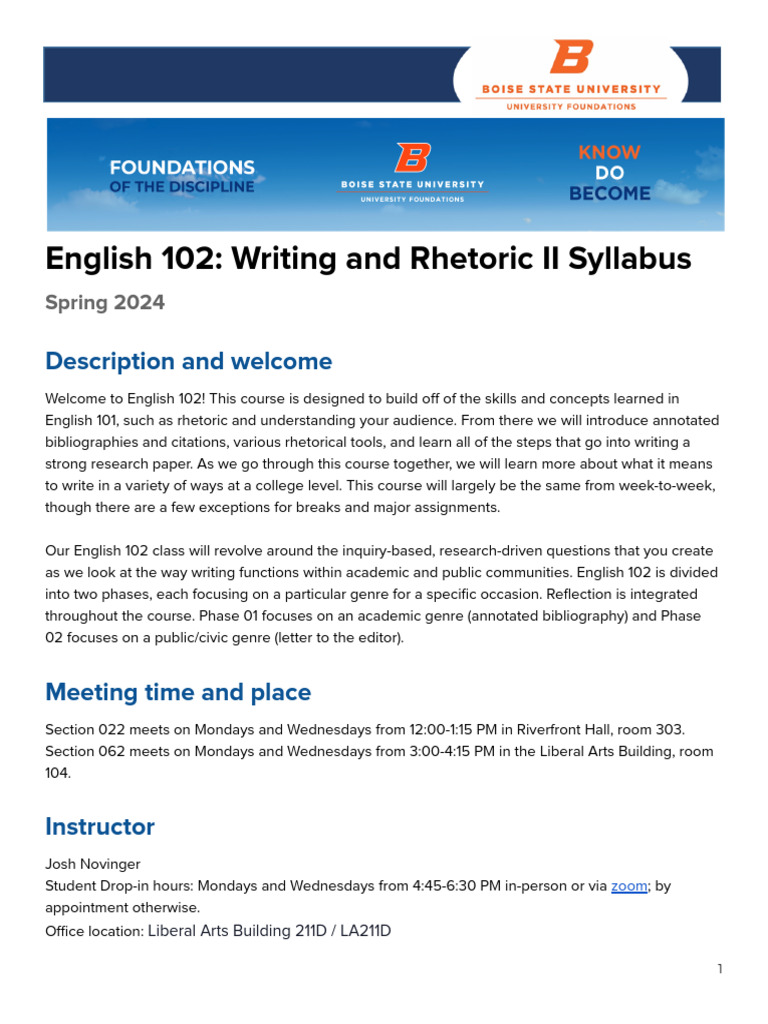 English 102 Syllabus: Writing & Rhetoric II | PDF | Artificial ...