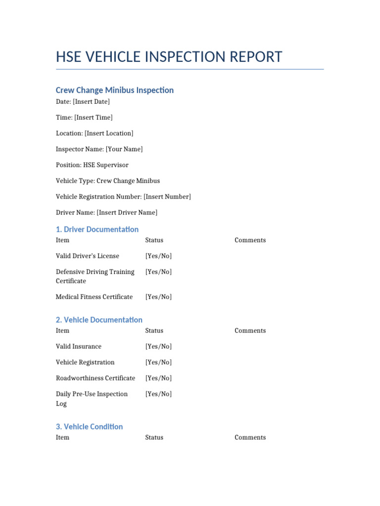 HSE Crew Change Minibus Inspection Report | PDF