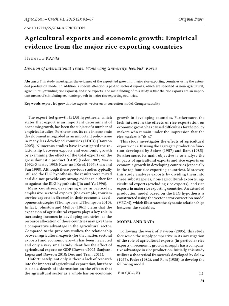 Agricultural Exports and GDP Growth Analysis | PDF | Economic Growth ...