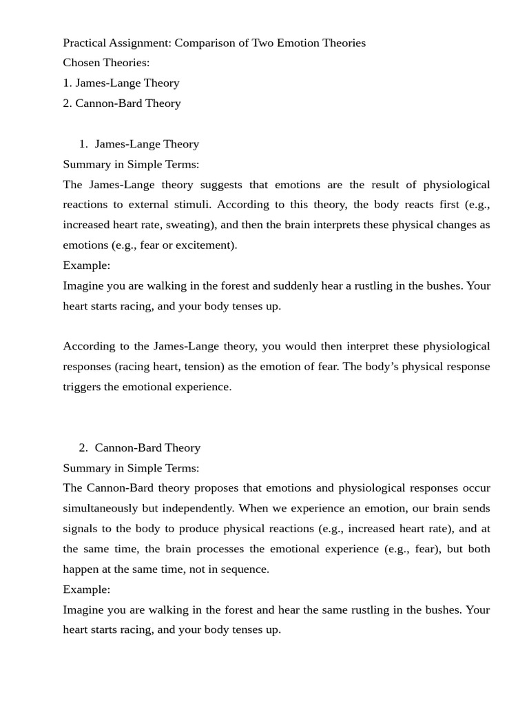 Practical Assignment Comparison of Two Emotion Theories | PDF ...