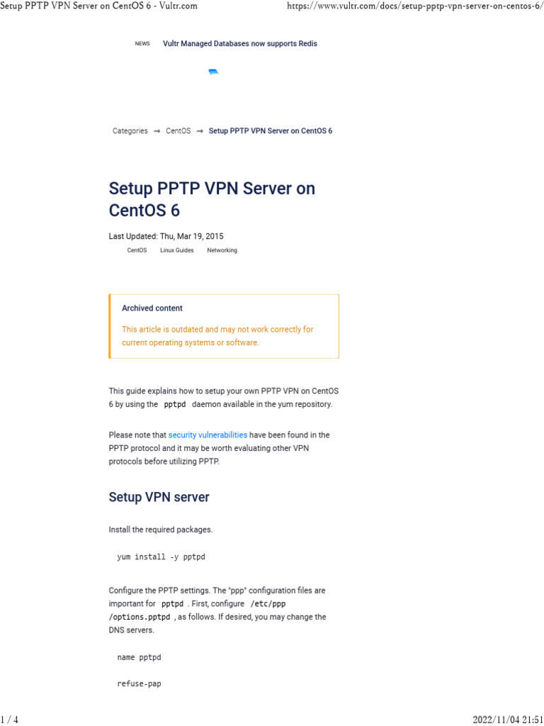 Setup PPTP VPN Server On CentOS 6 | PDF | Virtual Private Network ...
