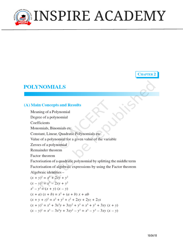 Understanding Polynomials: Concepts & Exercises | PDF | Polynomial ...