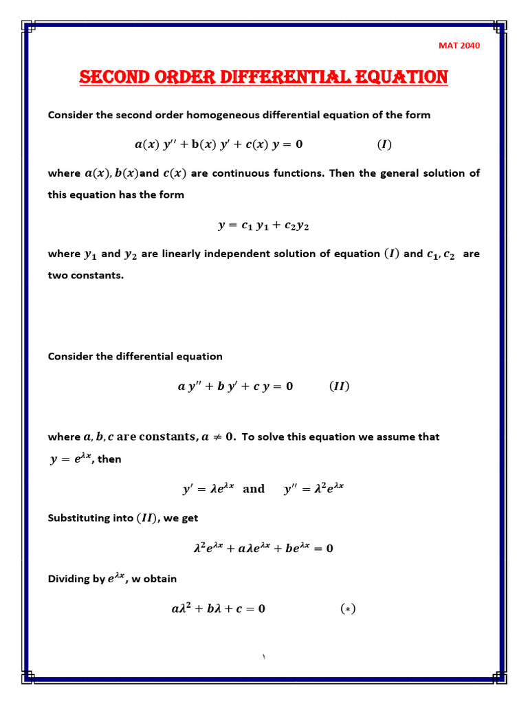 7 - Second Order With Constant Cofficients | PDF | Mathematical ...