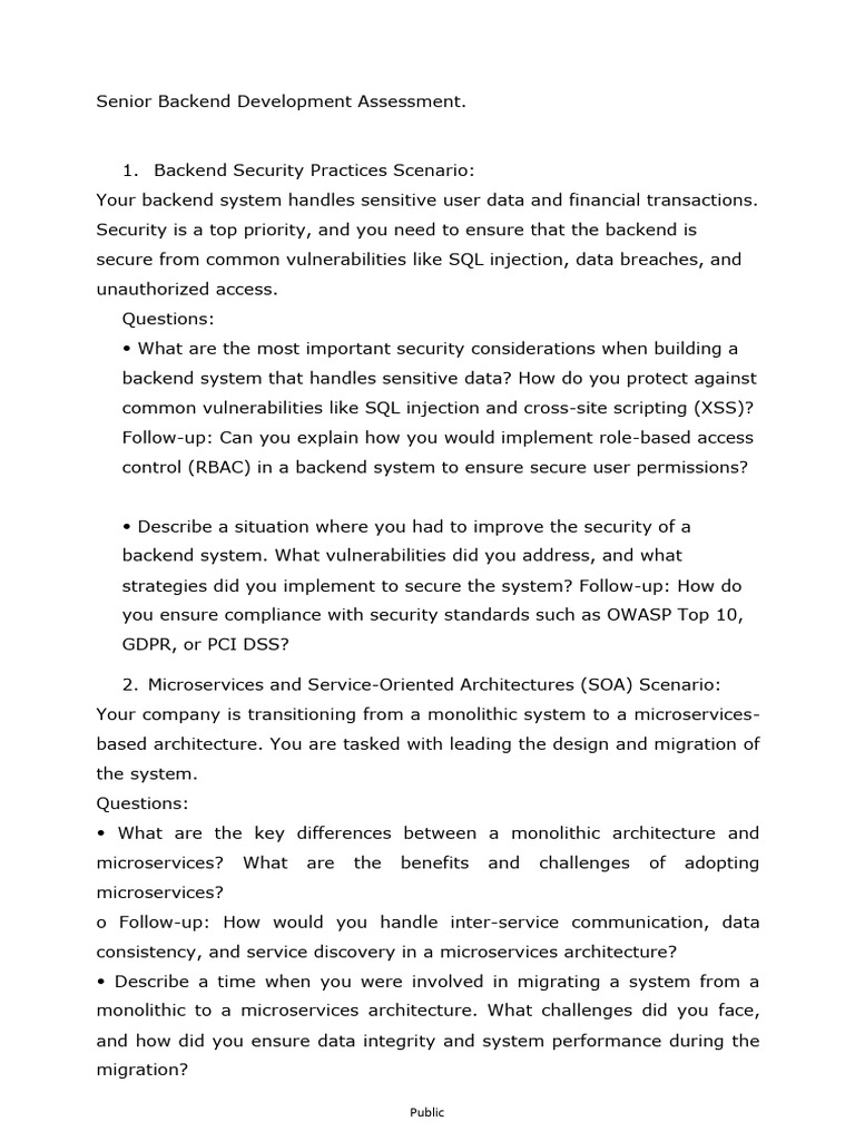 Senior Backend Development Assessment Guide | PDF