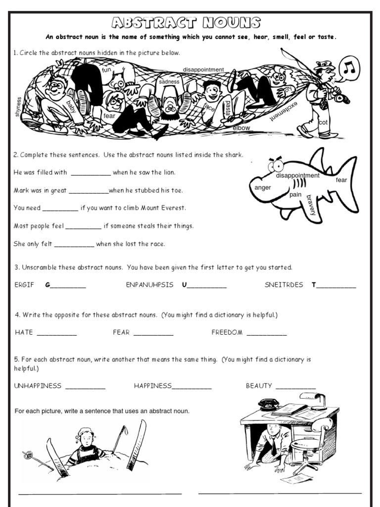 Find The Abstract Noun Worksheet