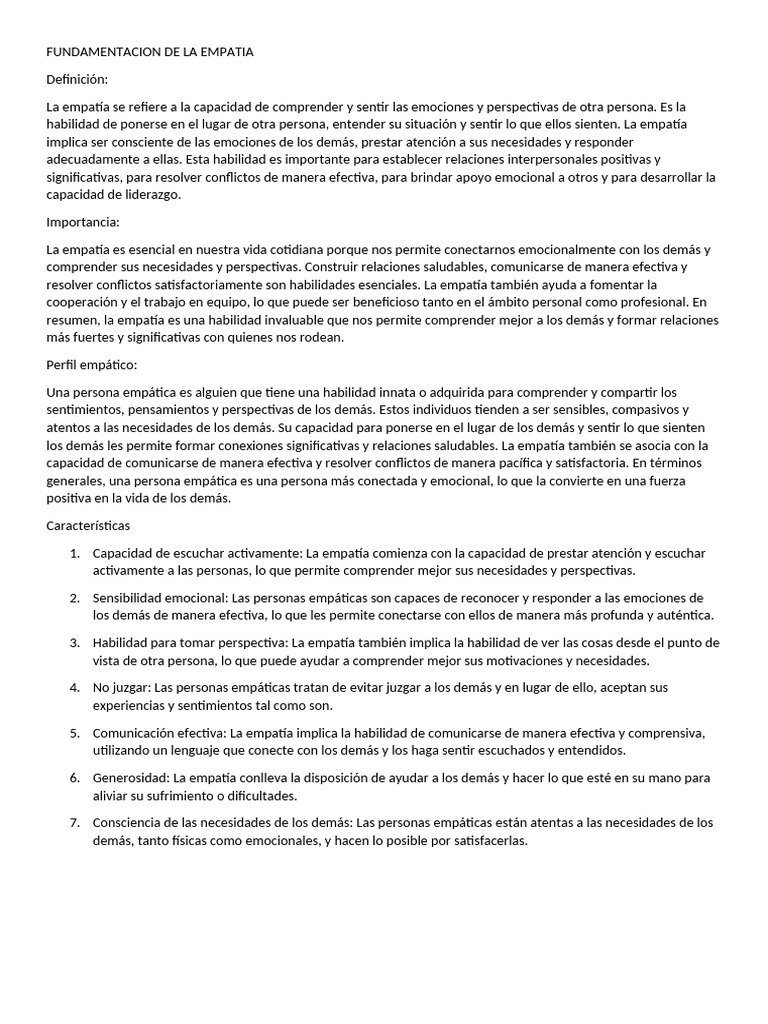 Fundamentacion de La Empatia | PDF | Empatía | Las emociones