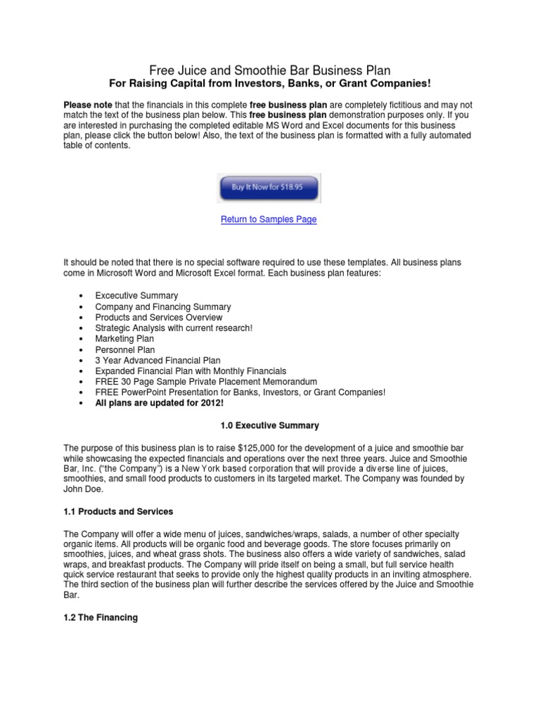 Smoothie bar business plan picture