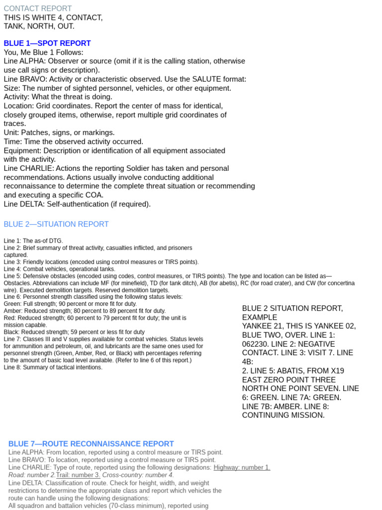 Military Contact and Situation Reports Guide | PDF | Military