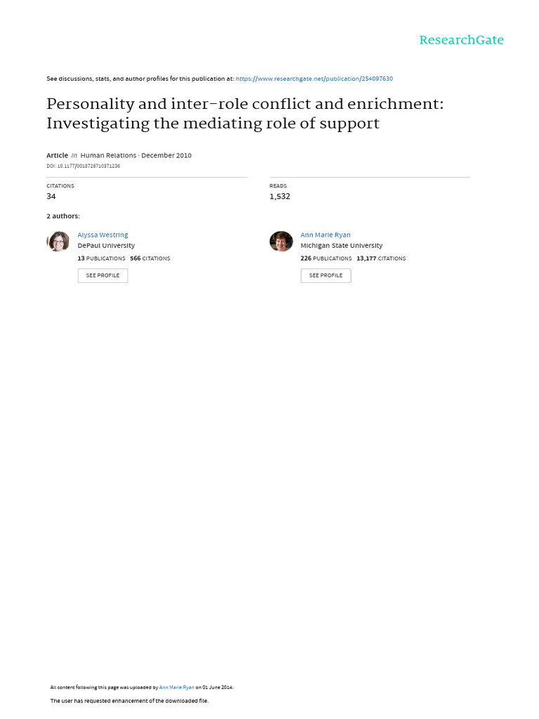 Personality and Inter-Role Conflict and Enrichment | PDF | Psychology ...