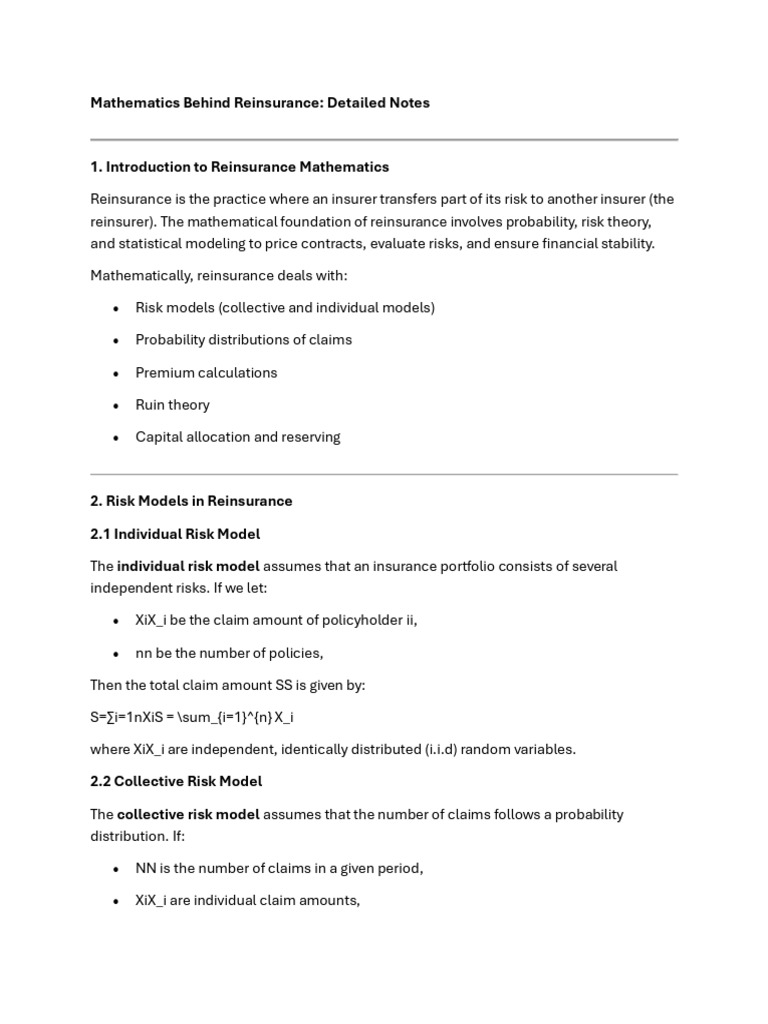 Reinsurance Mathematics Explained | PDF | Reinsurance | Insurance