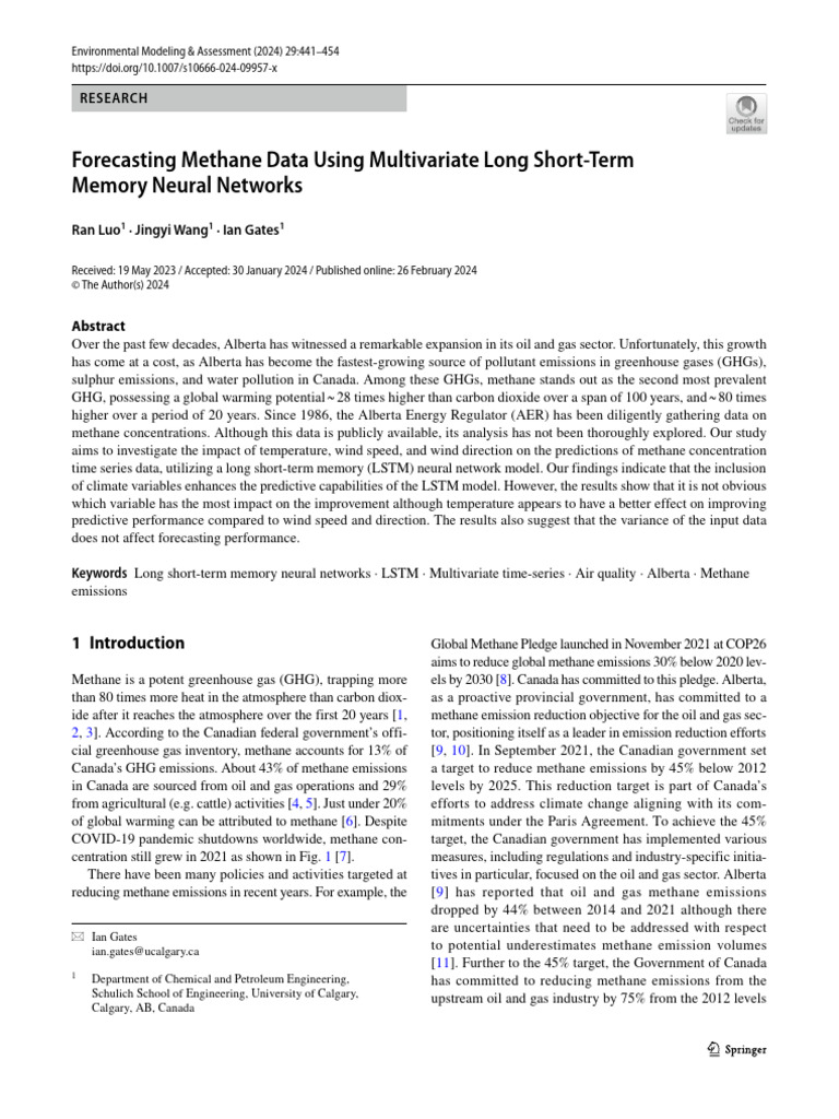 Forecasting Methane Data Using Multivariate Long Short Term Memory ...