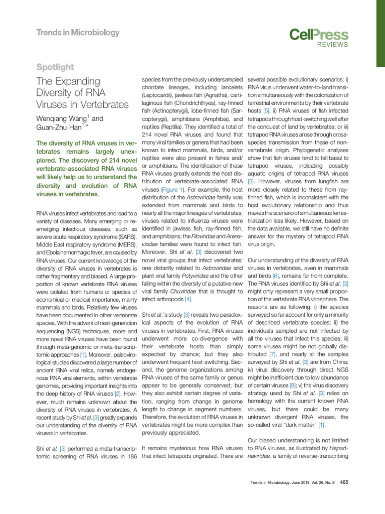 Diversity of RNA Viruses in Vertebrates | PDF | Virus | Virology