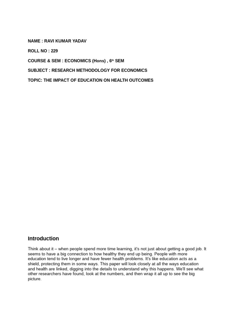 The Impact of Education Oh Health Outcomes | PDF | Knowledge | Learning