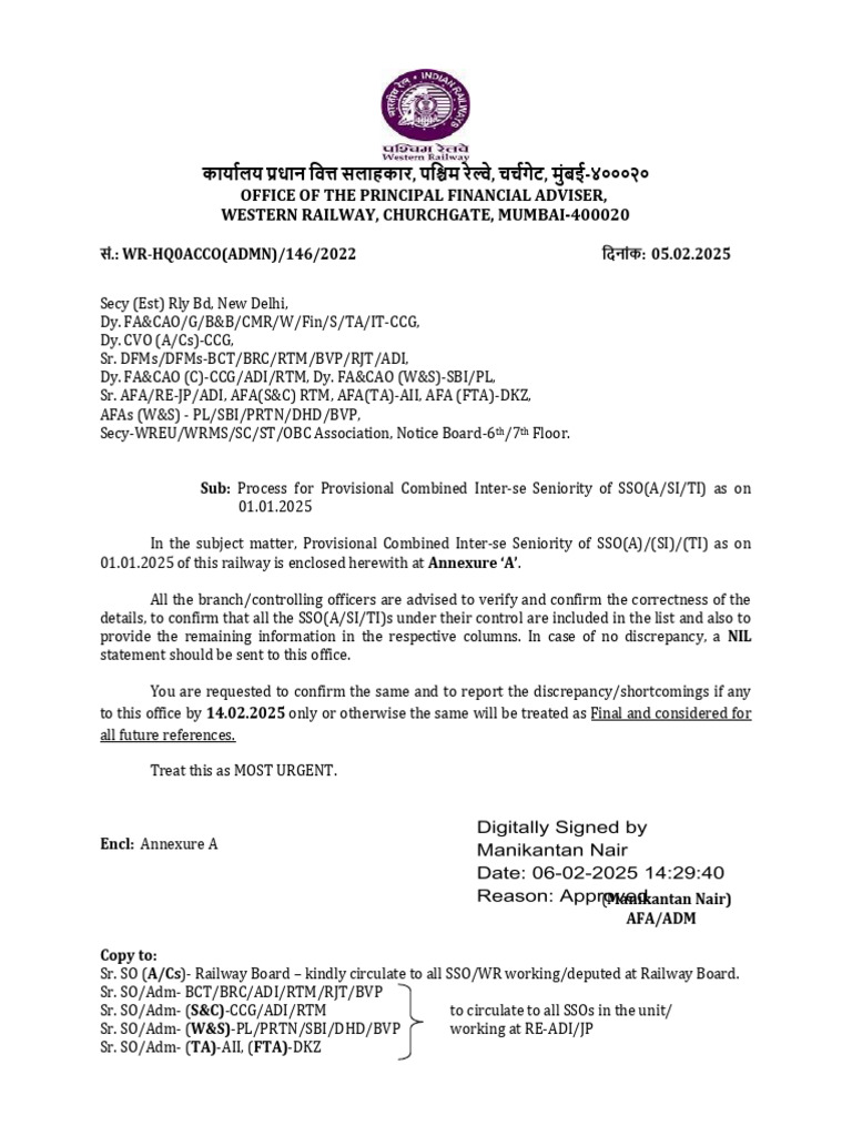 Provisional SSO Seniority List 2025 | PDF