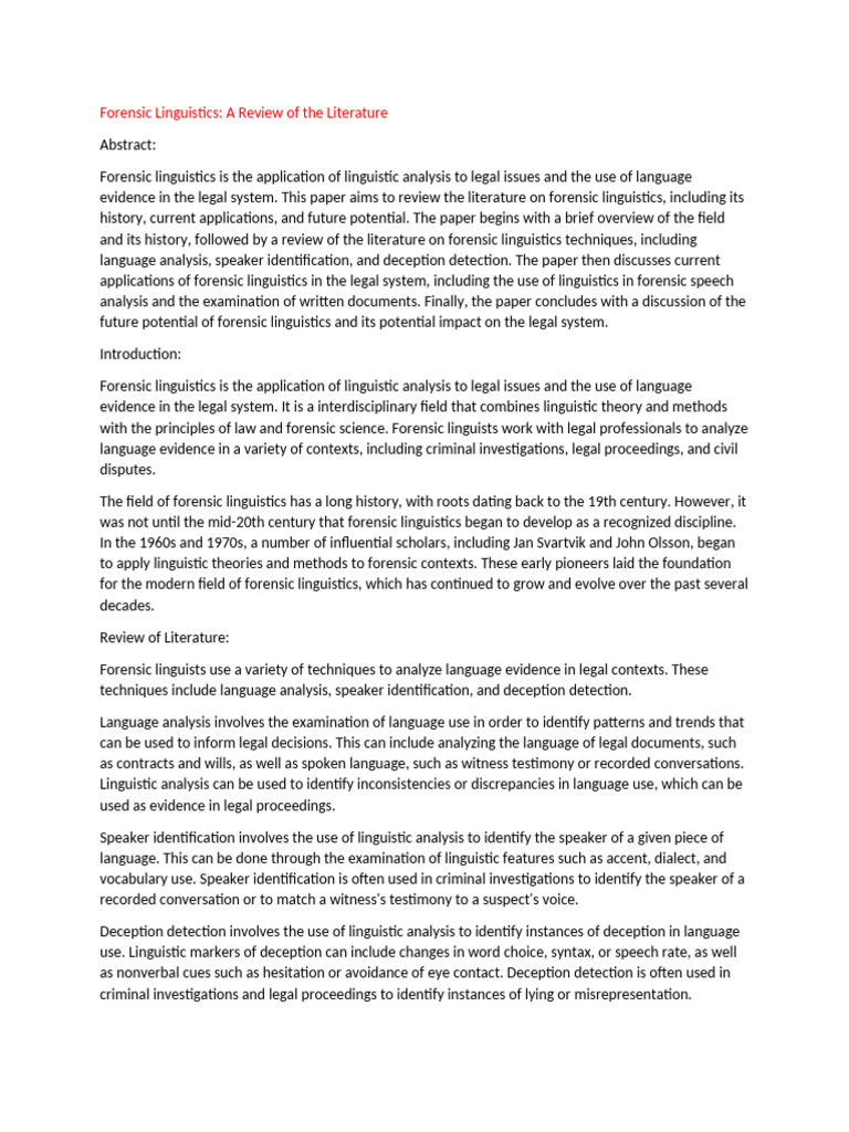 Forensic Linguistics Literature Review | PDF | Forensic Science ...