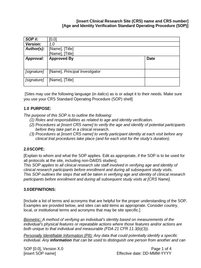 Age and Identity Verification SOP | PDF | Identity Document | Clinical ...