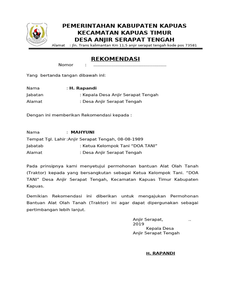 Rekomendasi Bantuan Traktor Desa Anjir | PDF