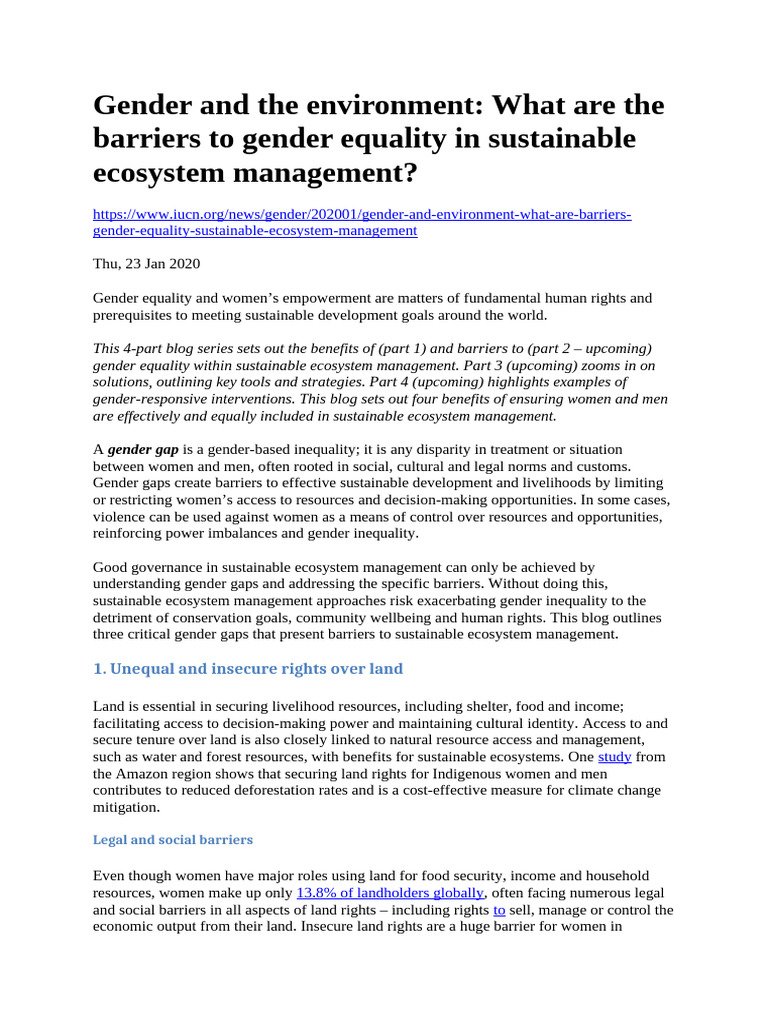 Barriers to Gender Equality in Ecosystem Management | PDF ...
