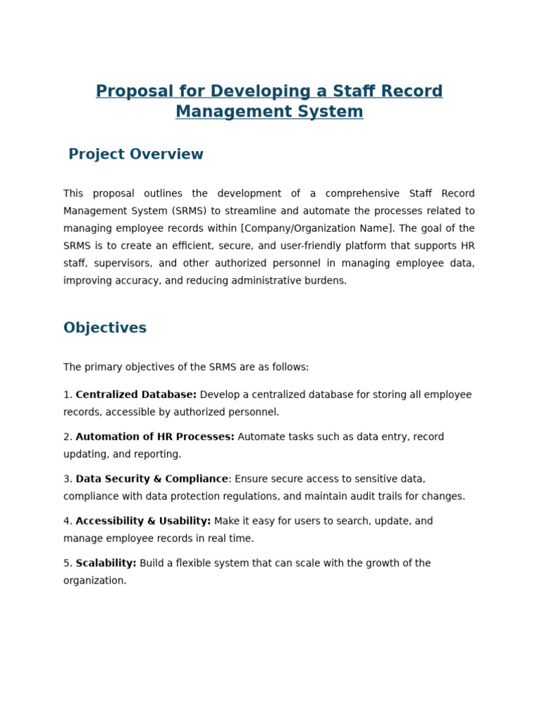 All Stars - Proposal For Developing A Staff Record Management System ...