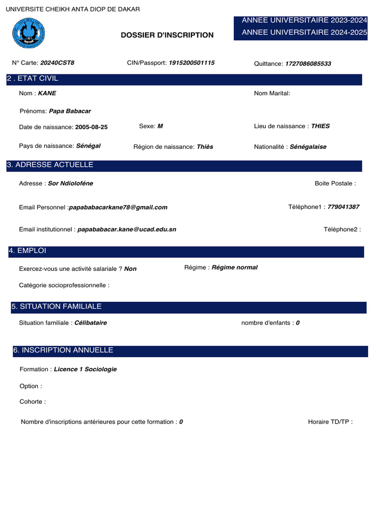 Inscription Universitaire 2023-2025 | PDF