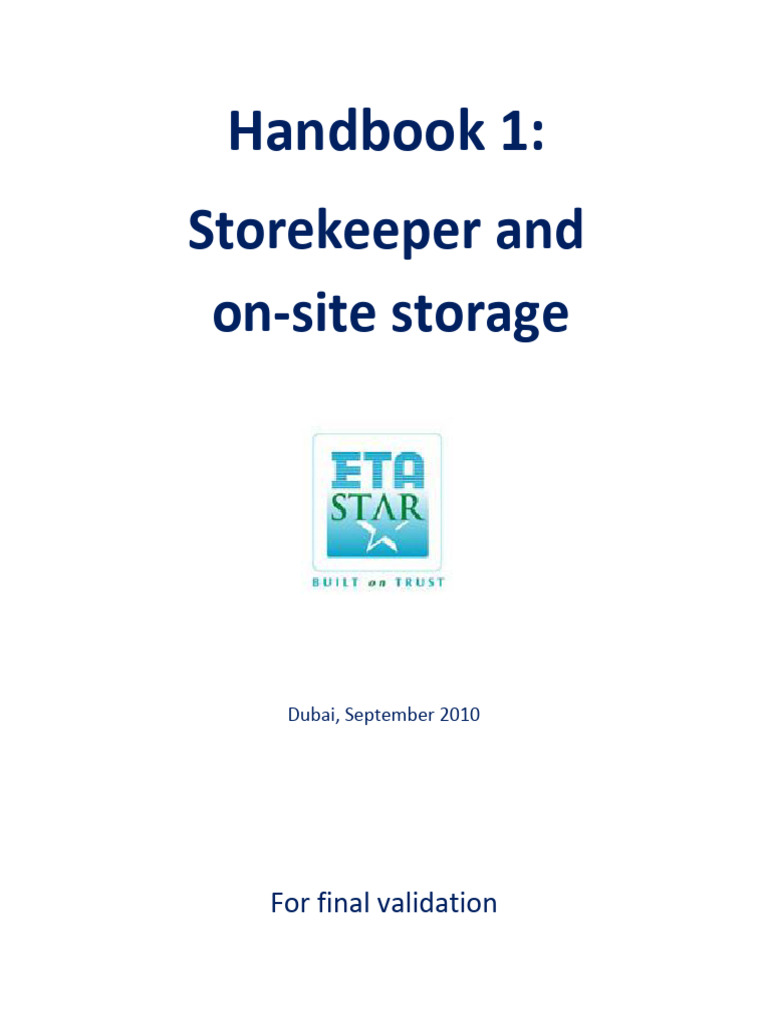 Storekeeper Handbook for On-Site Storage | PDF | Consultant | Inventory