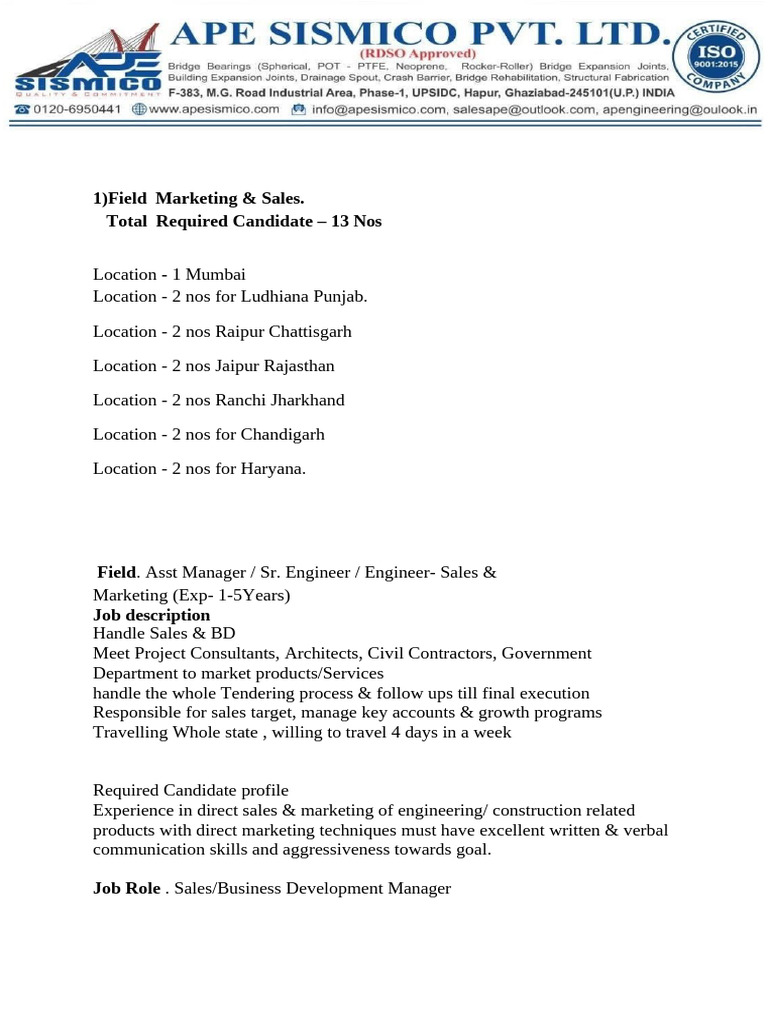 JOB Sales and Marketing Profile JD | PDF