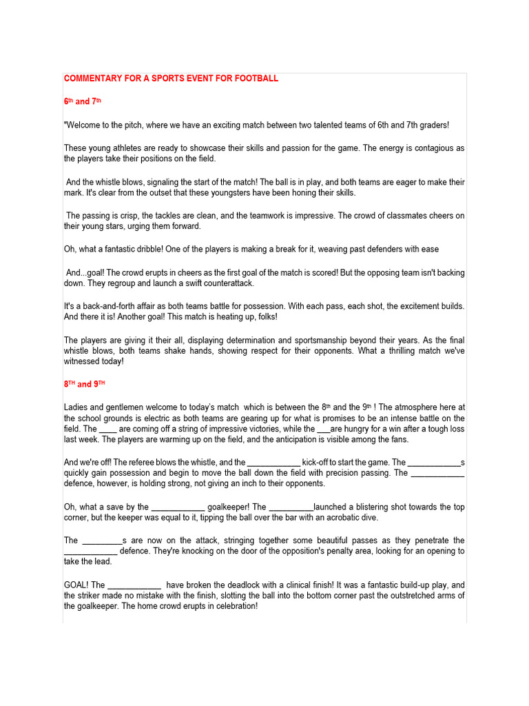 Youth Sports Event Commentary Guide | PDF | Association Football | Ball ...