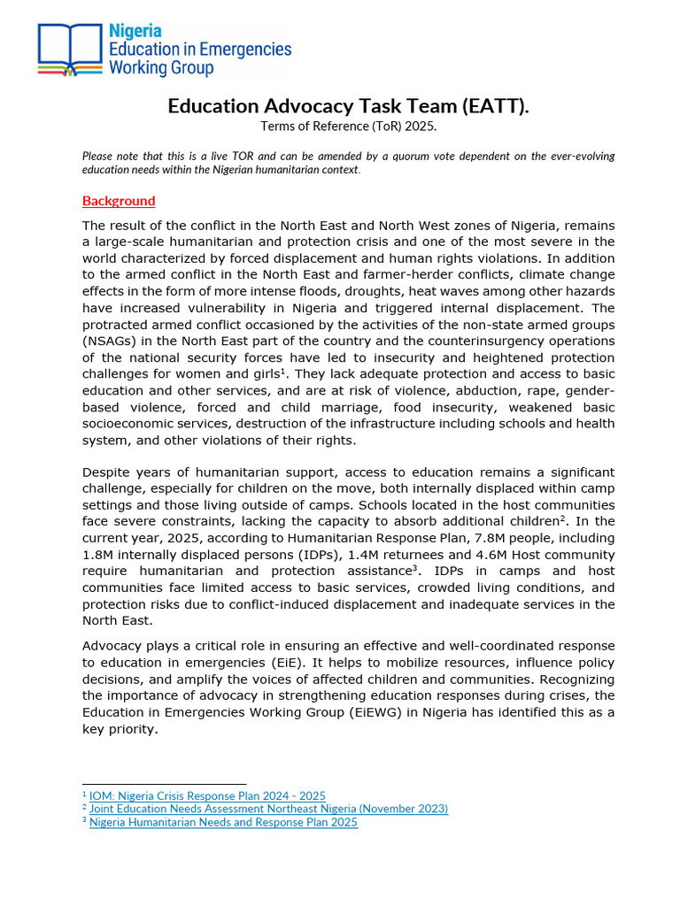 Nigeria Education Advocacy Task Team 2025 | PDF | Internally Displaced ...