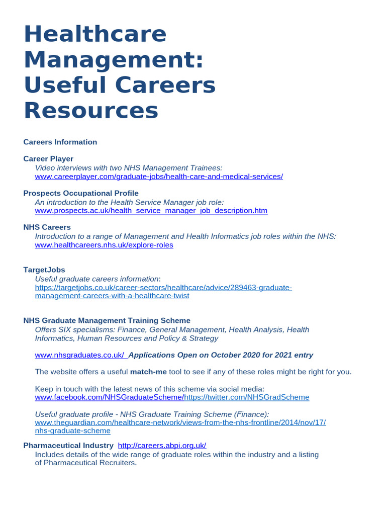 NHS Graduate Management Scheme Overview | PDF | Recruitment | National ...